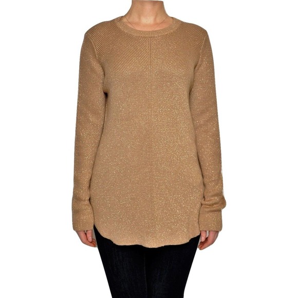 Michael Kors Cotton Blend Knit Long Sleeve Crew Neck Sweater Top Camel M $125 - Picture 1 of 4